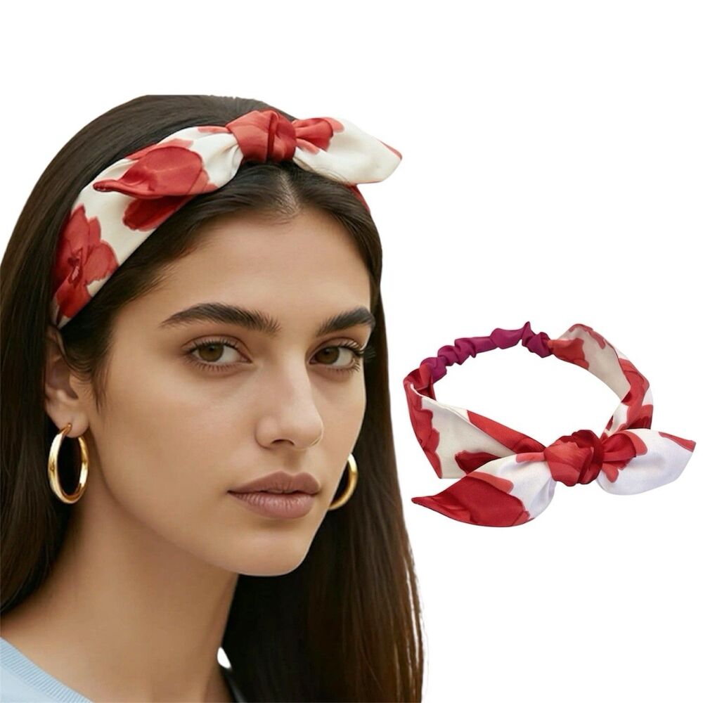 New Women’s Headband Hair Accessories knotted Red And White Floral